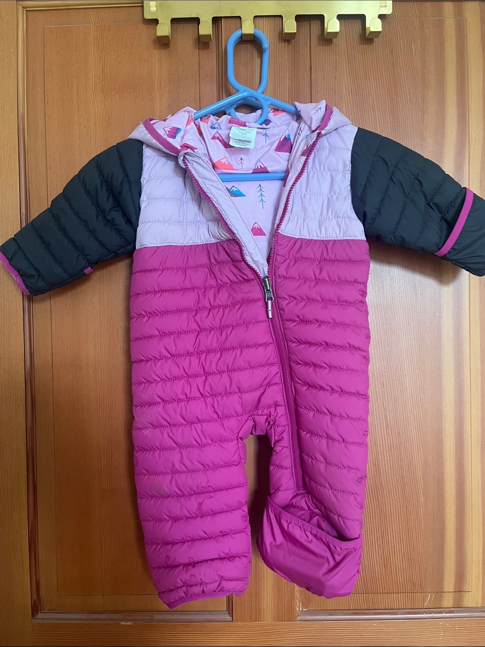 Columbia Pink & Light Pink Quilted Hooded One-Piece Footie